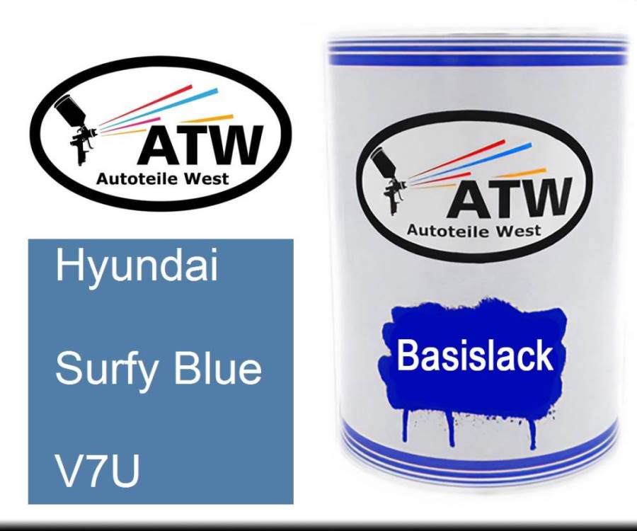 Hyundai, Surfy Blue, V7U: 500ml Lackdose, von ATW Autoteile West.